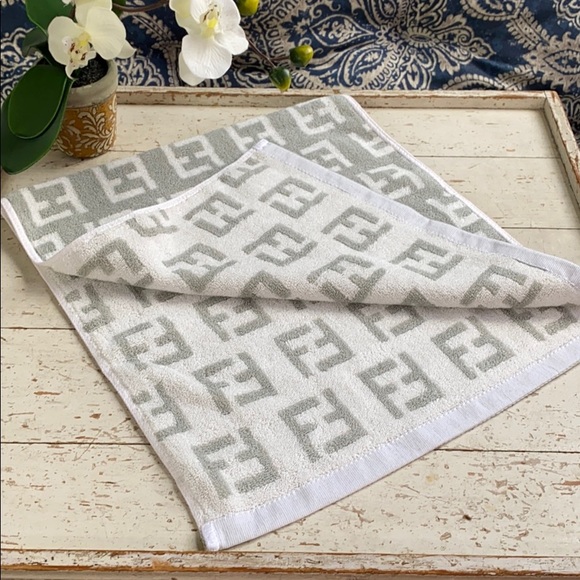 FENDI “Like” Hand Towel NWT Sage & White - Picture 3 of 3